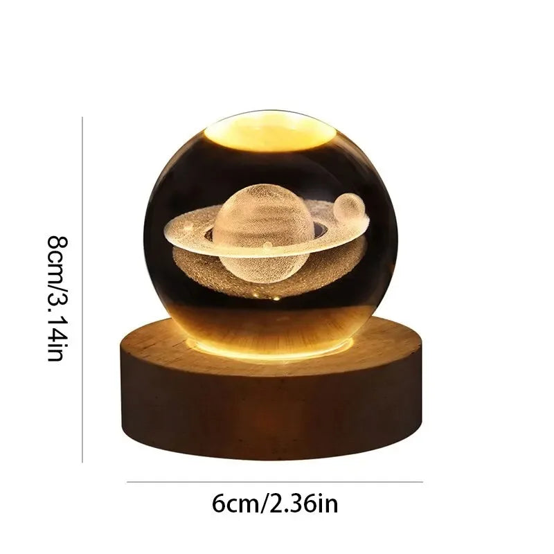 Bola de Cristal 3D Luz Nocturna Sistema Solar Grabado con Láser