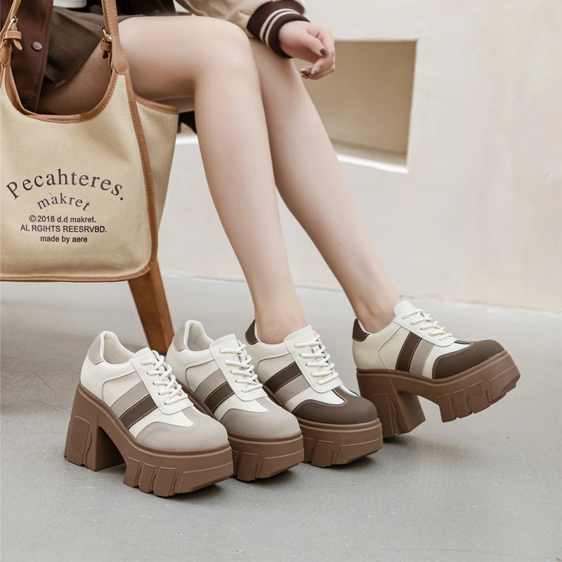 Zapatos de Tacon Alto con Plataforma para Mujer - Cuero con Cordones