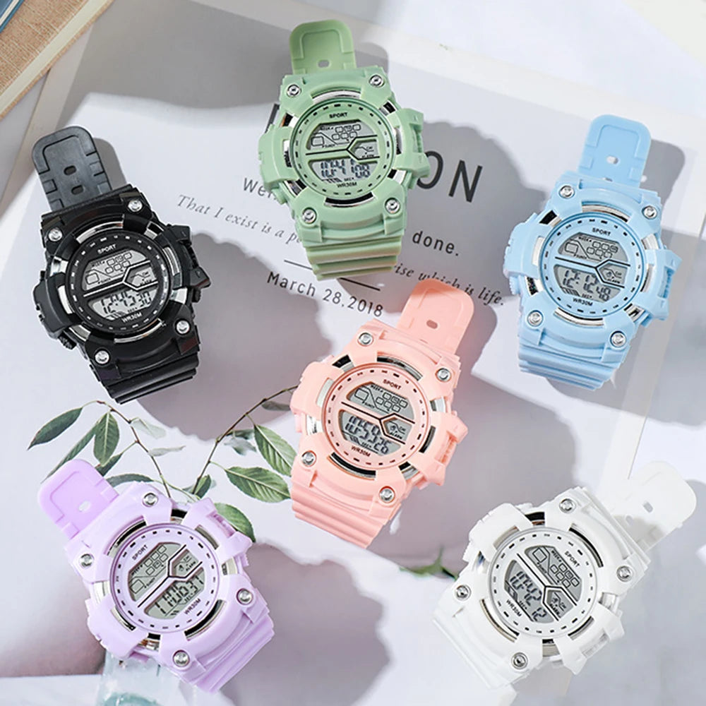 Relojes de moda para niños, reloj de pulsera electrónico multifuncional para niños y niñas, calendario con alarma luminosa resistente al agua para estudiantes