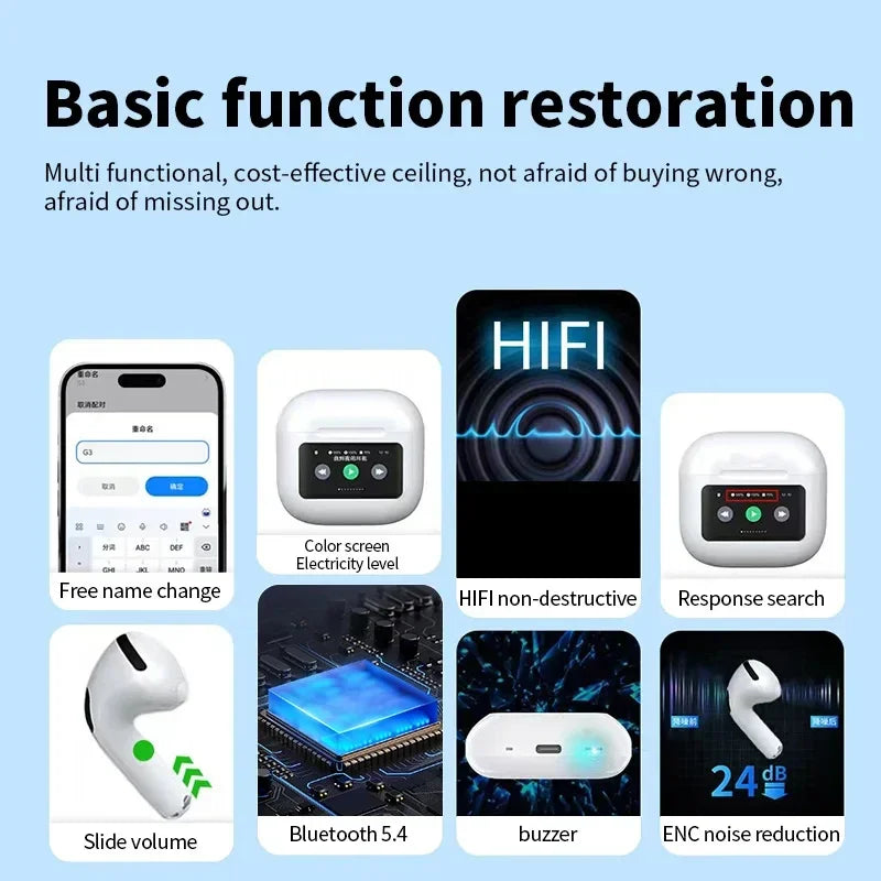 A10 Pro Auriculares ANC Bluetooth 5.3 Pantalla Táctil