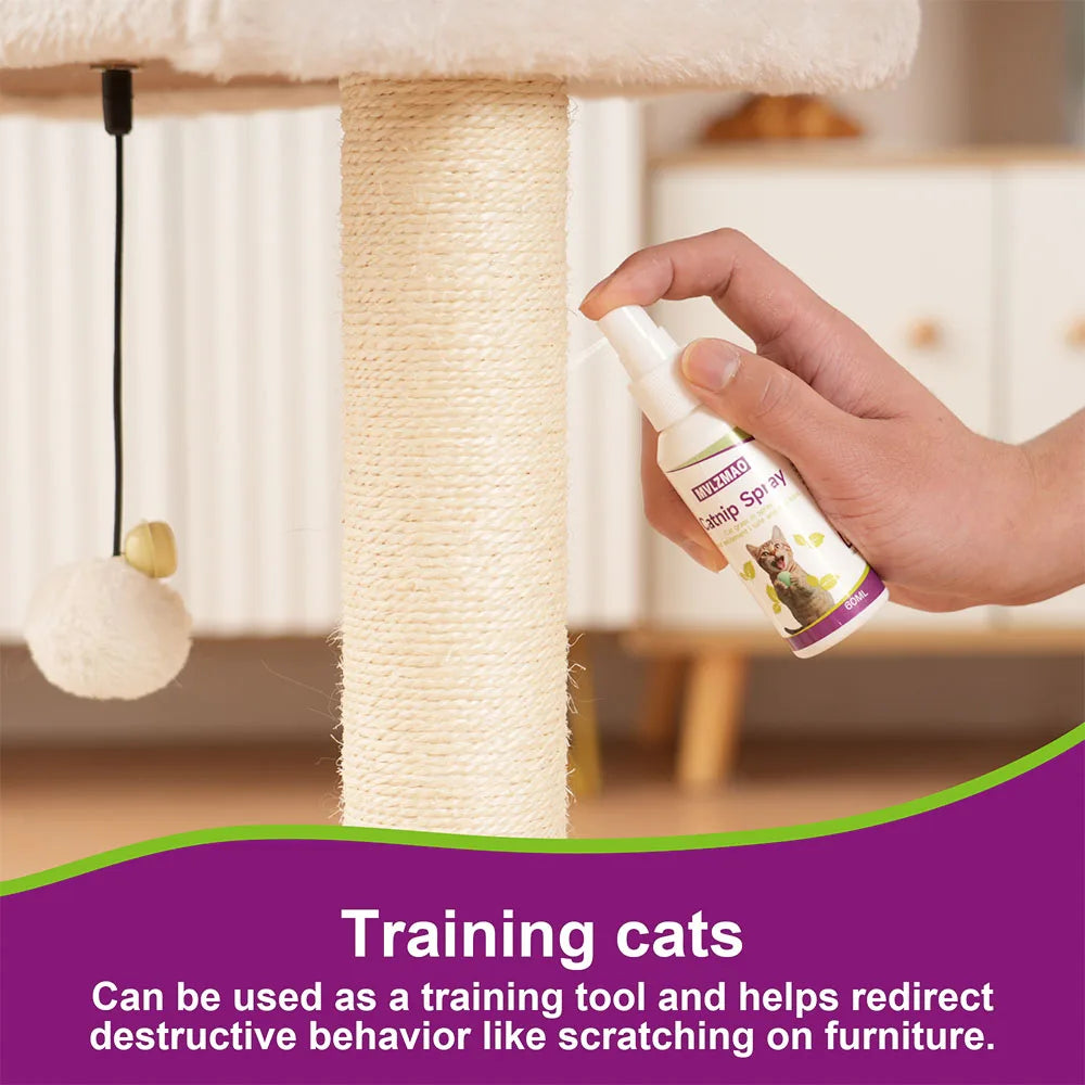Spray de hierba gatera para gatos, spray para rascar gatos para aumentar el juego, calma el estrés y rinovar juguetes, spray de comportamiento transparente para gatos y gatitos, 60 ml