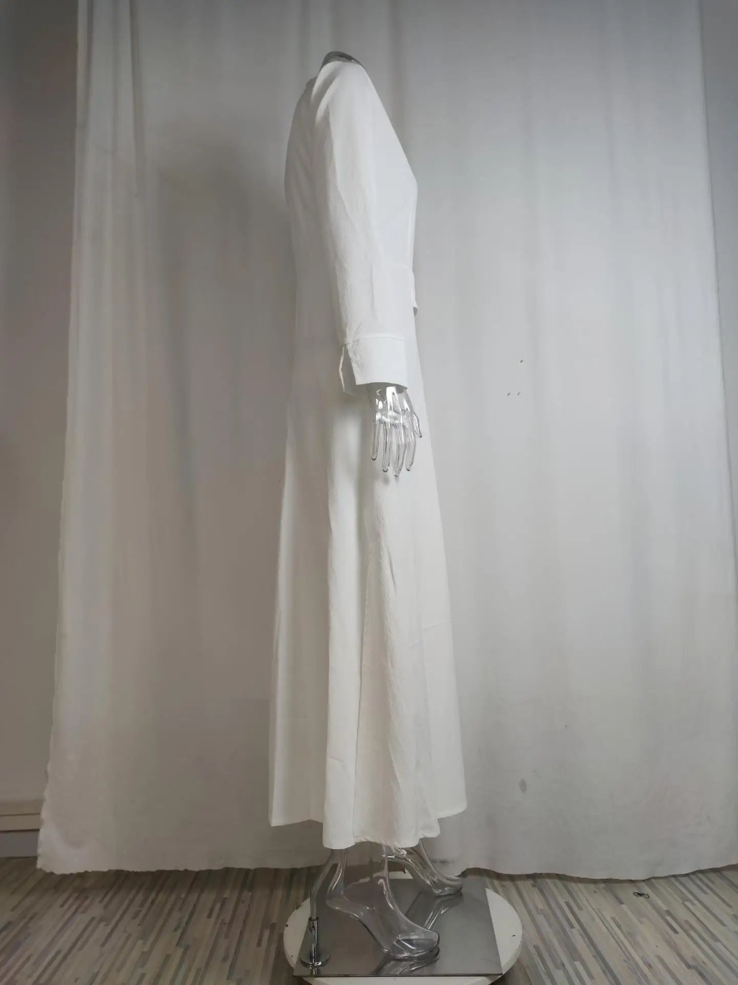 Primavera Verano mujer vestido de talla grande blanco Casual cuello pico solapa camisa de manga larga Maxi vestidos mujer bolsillo fiesta vestido largo