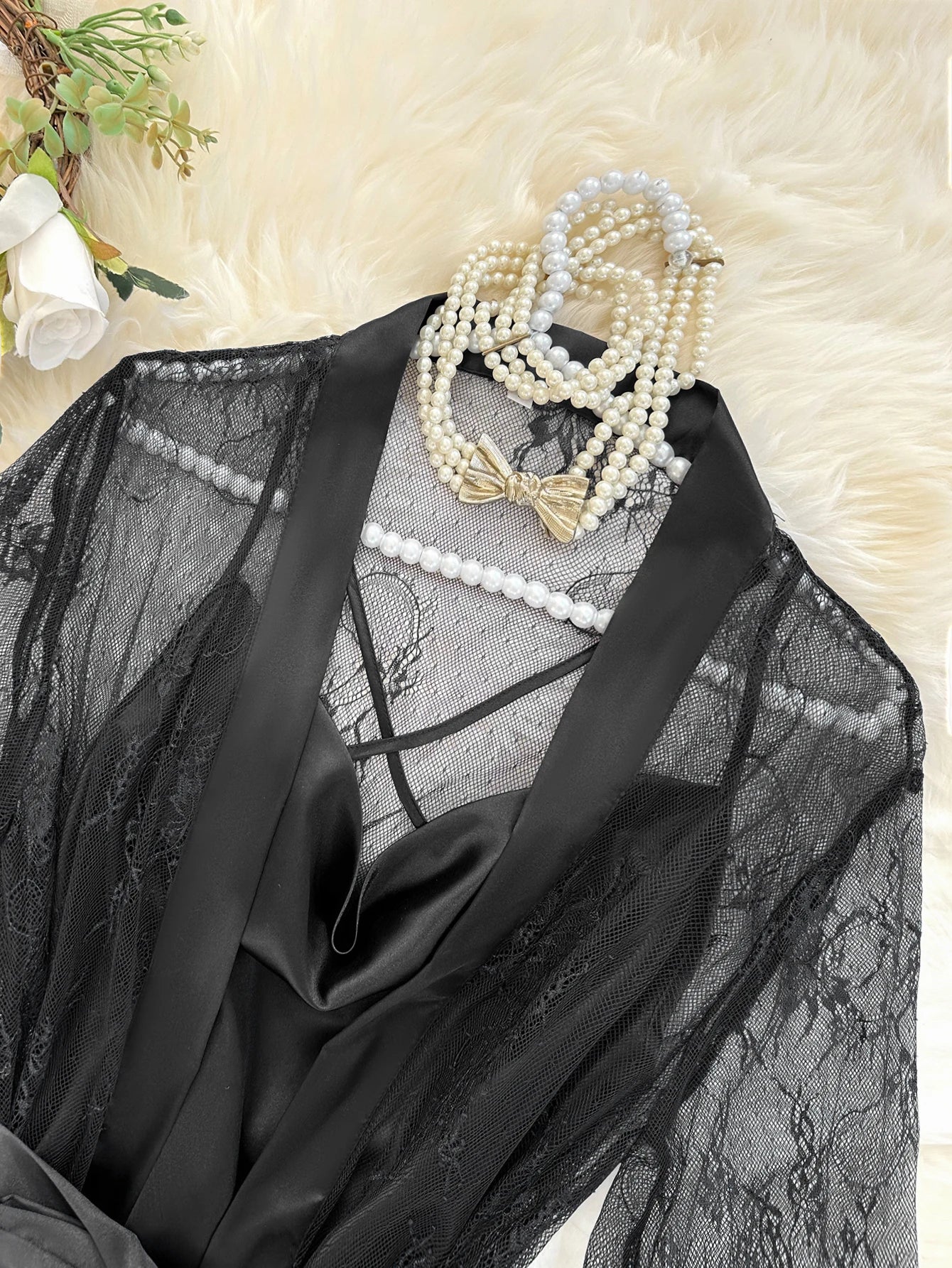 Conjunto de Camisón y Bata de Encaje para Mujer — Ropa de Dormir Sexy