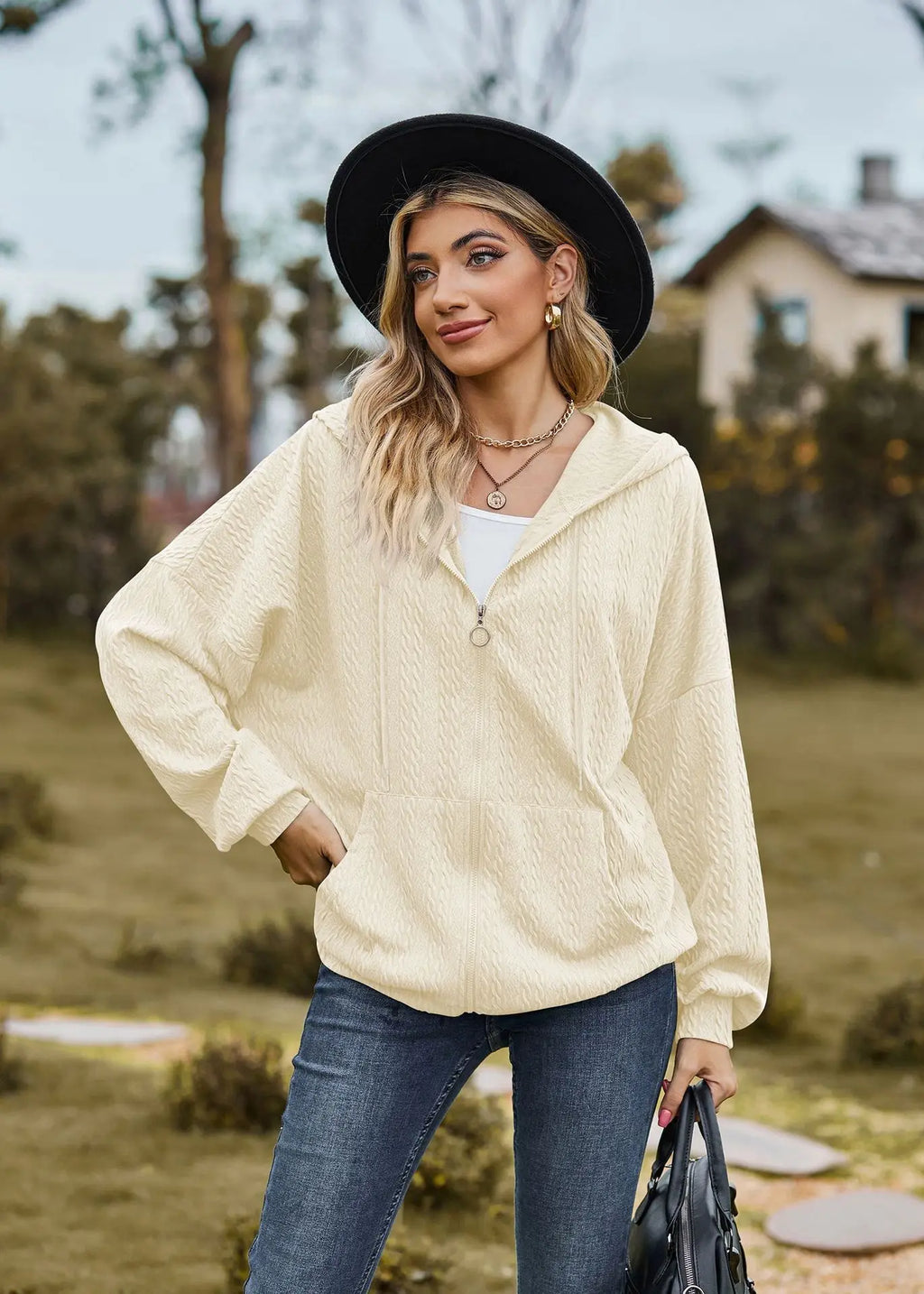 Sudadera con cremallera para mujer, abrigo informal de manga larga, ropa de calle de Color liso, holgado, Harajuku, otoño e invierno, 2024