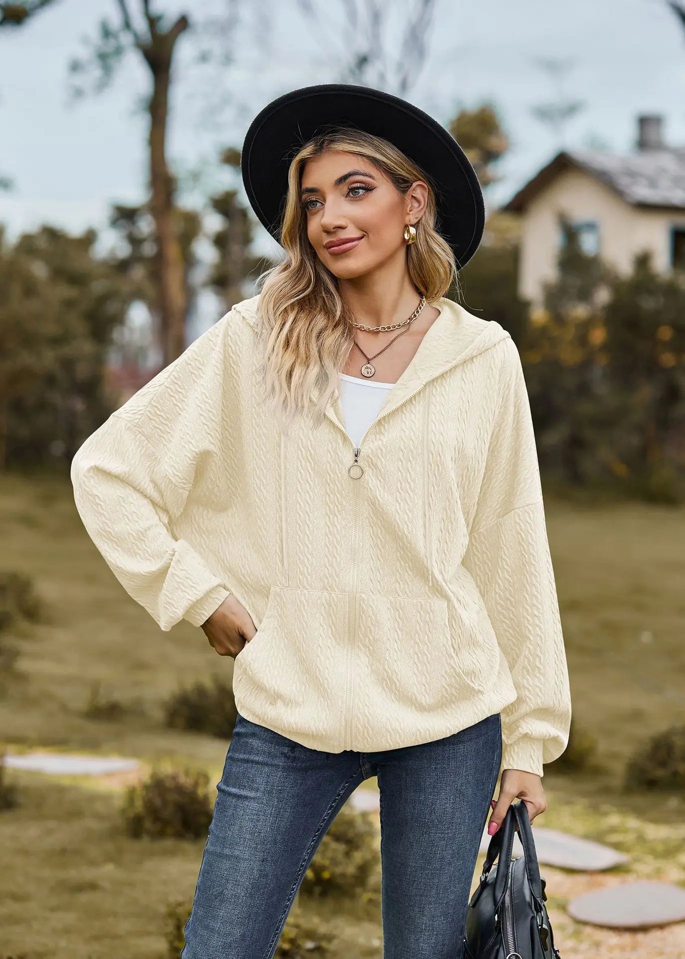 Sudadera con cremallera para mujer, abrigo informal de manga larga, ropa de calle de Color liso, holgado, Harajuku, otoño e invierno, 2024