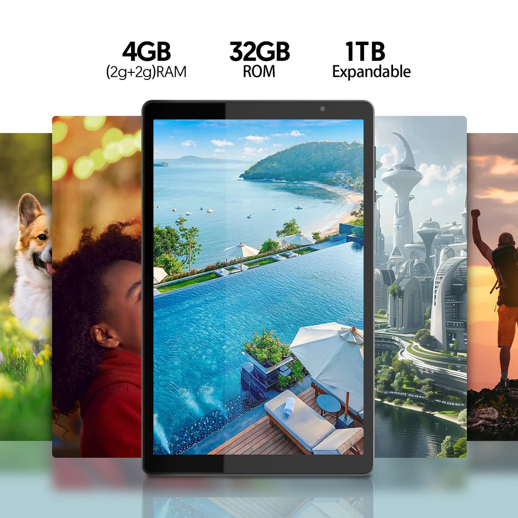 Tablet de 10 Pulgadas: Funciona con Android 14, Procesador de Cuatro Núcleos, 4 (2+2) GB + 64 GB de Almacenamiento (Admite 1 TB (Expandible), Compatible con Wi-Fi 6)