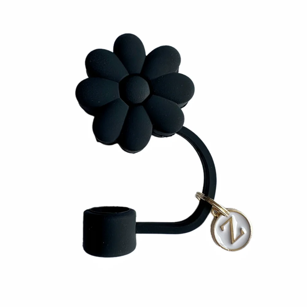 Tapas de Paja de Silicona con Diseño Floral - 26 Letras (Negro)