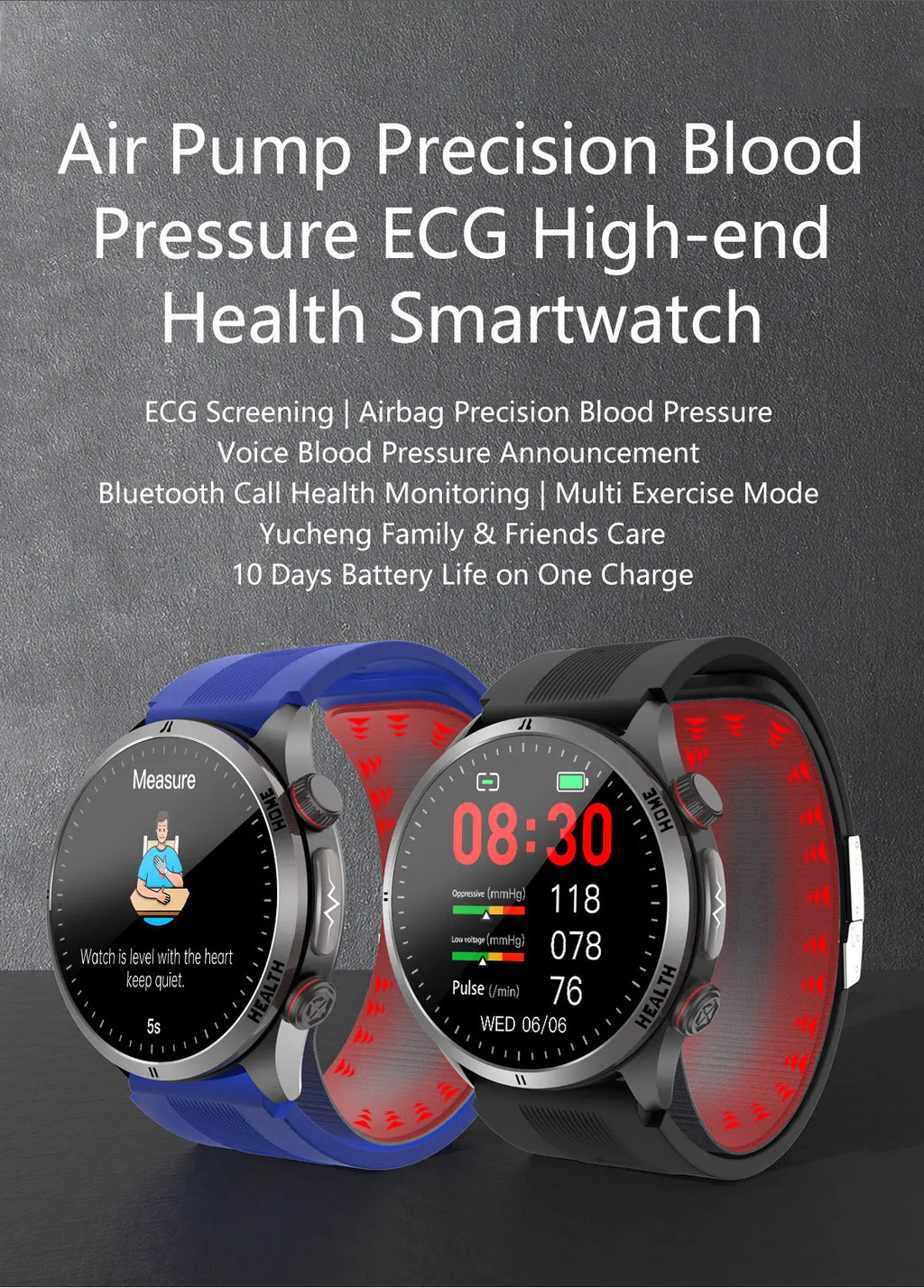 Reloj Inteligente con Airbag para Presión Arterial Precisa, ECG y NFC