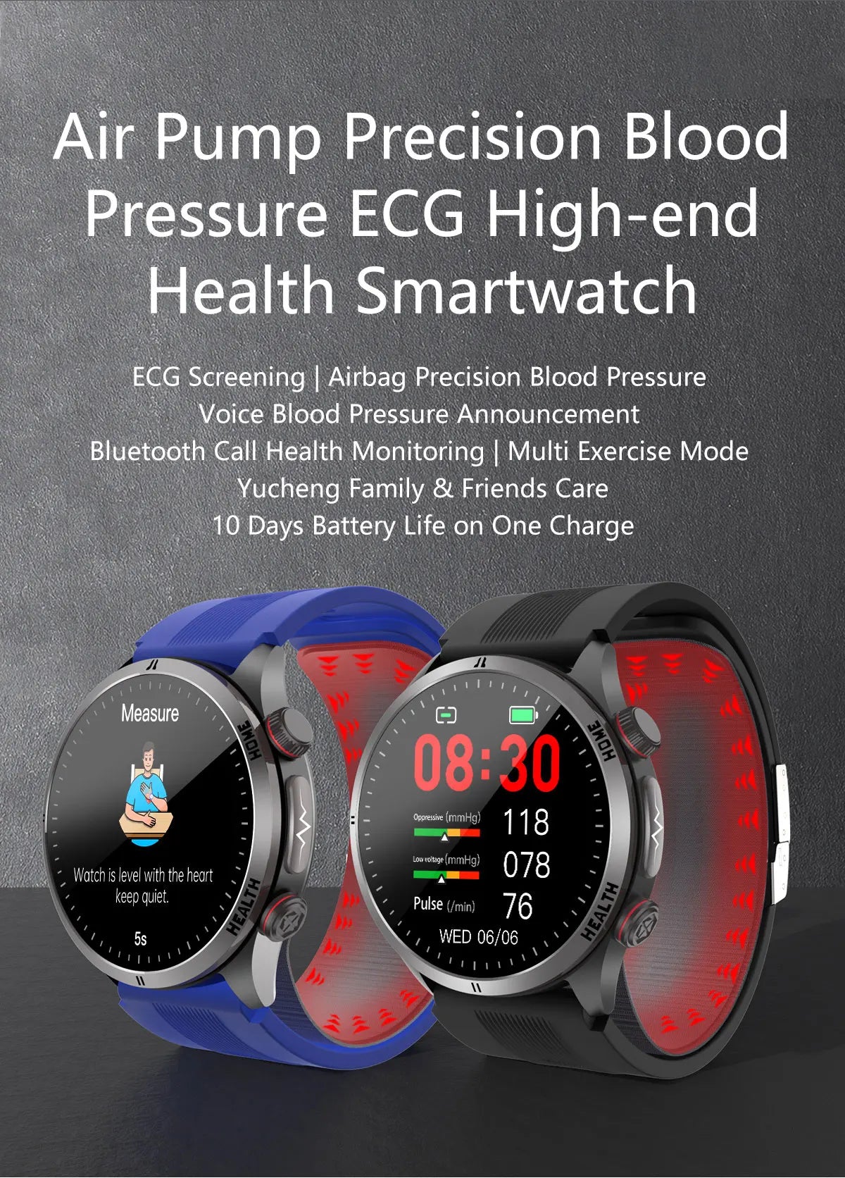 Reloj Inteligente con Airbag para Presión Arterial Precisa, ECG y NFC
