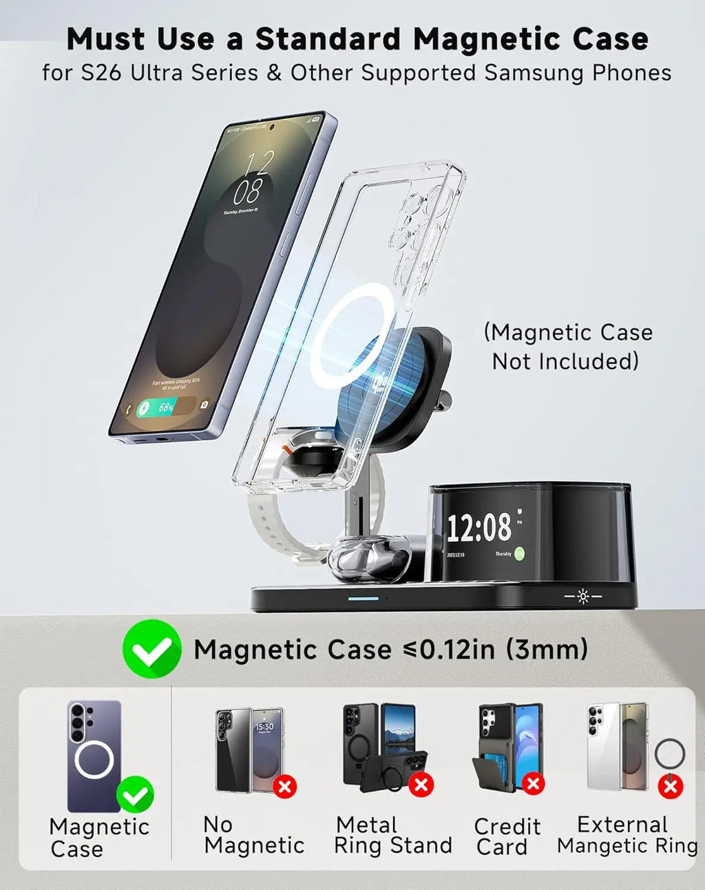 Estación de Carga Inalámbrica Magnética 7 en 1 para iPhone 16~17 Pro Max, Cargador Qi2.2, Altavoz Bluetooth para Apple y Samsung Watch