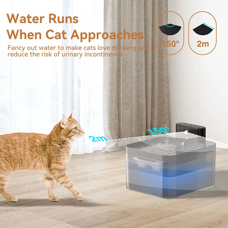 ROJECO-fuente de agua automático inalámbrico para gatos, dispensador de agua para mascotas de 2600mAh, Sensor infrarrojo para perros y gatos, bebedero inteligente para mascotas
