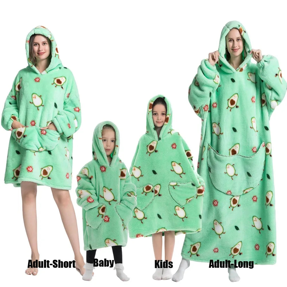 Ropa de invierno para mujer, sudaderas con capucha de lana de felpa para adultos y niños, pijamas para el hogar, sudaderas con capucha muy cálidas, Jersey, Tops de gran tamaño