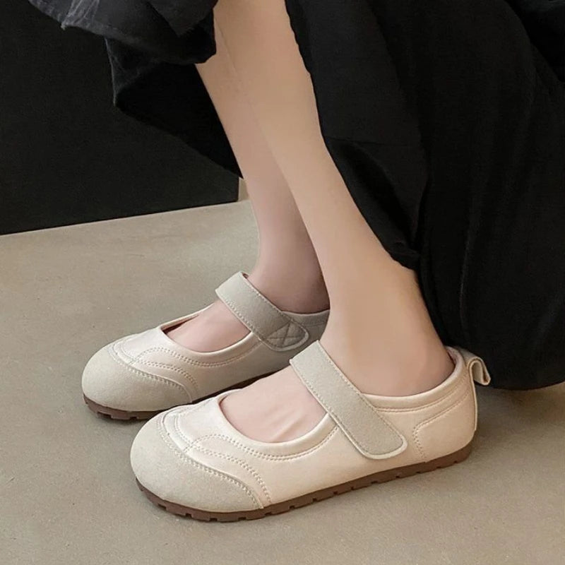 Zapatos Planos Retro Mary Jane para Mujer, Estilo Francés Chic, con Diseño Empalmado, Casuales, Minimalistas, con Velcro, Suela Suave, Punta Redonda, Calzado Cómodo de Verano