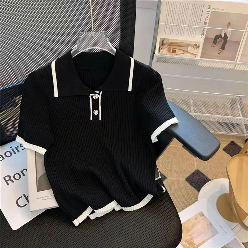 Camiseta de Punto Seda Helada para Mujer, Manga Corta