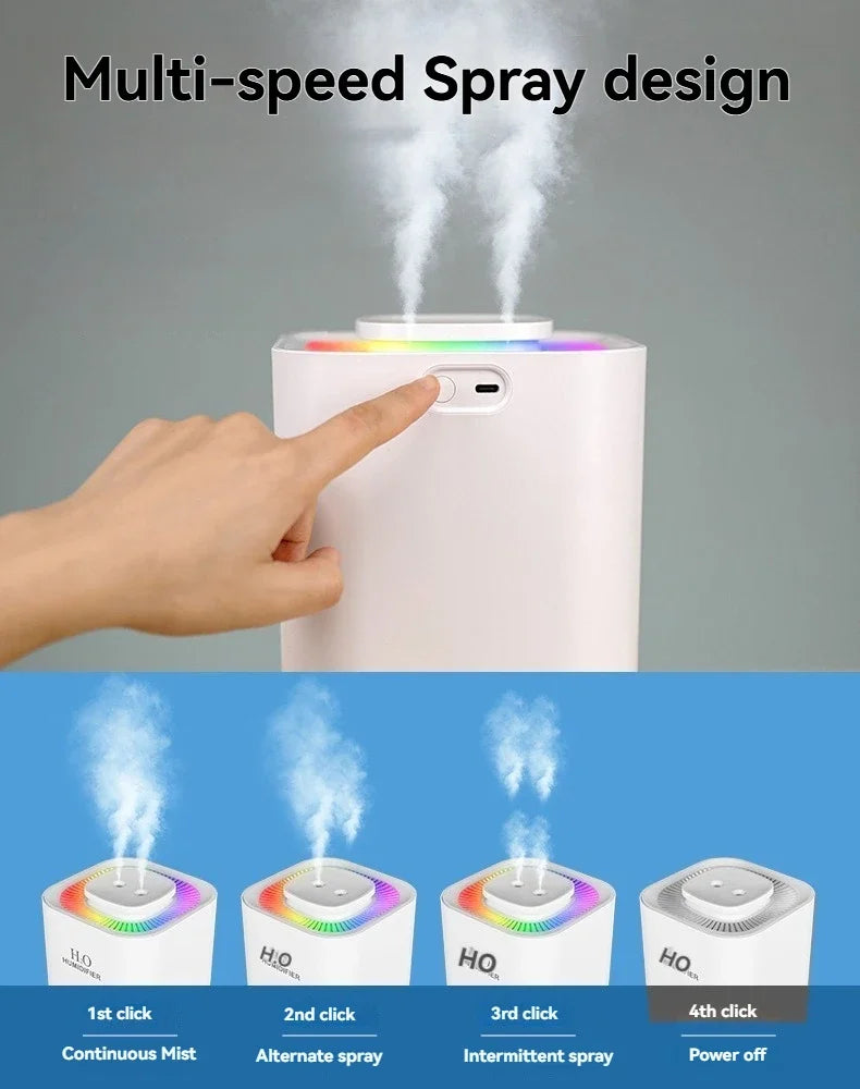 Humidificador con luz nocturna, 3.3L de gran capacidad, filtro dual, máquina de aromaterapia, USB, apagado silencioso programado, para dormitorio y coche