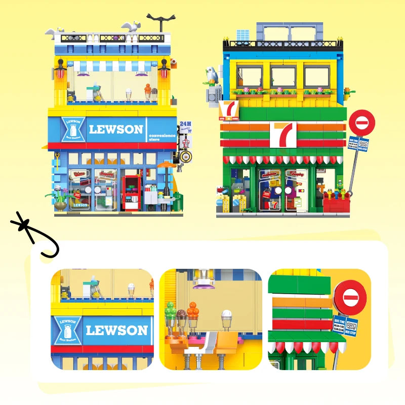 Bloques de Construcción de Tienda de Conveniencia con Escena Urbana, Modelo DIY en Miniatura, Decoración de Escritorio, Regalo Coleccionable para Adultos, Cumpleaños, Festividades