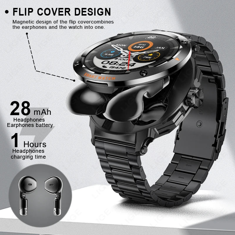 Reloj Inteligente 2 en 1 con Auriculares NFC para Hombre