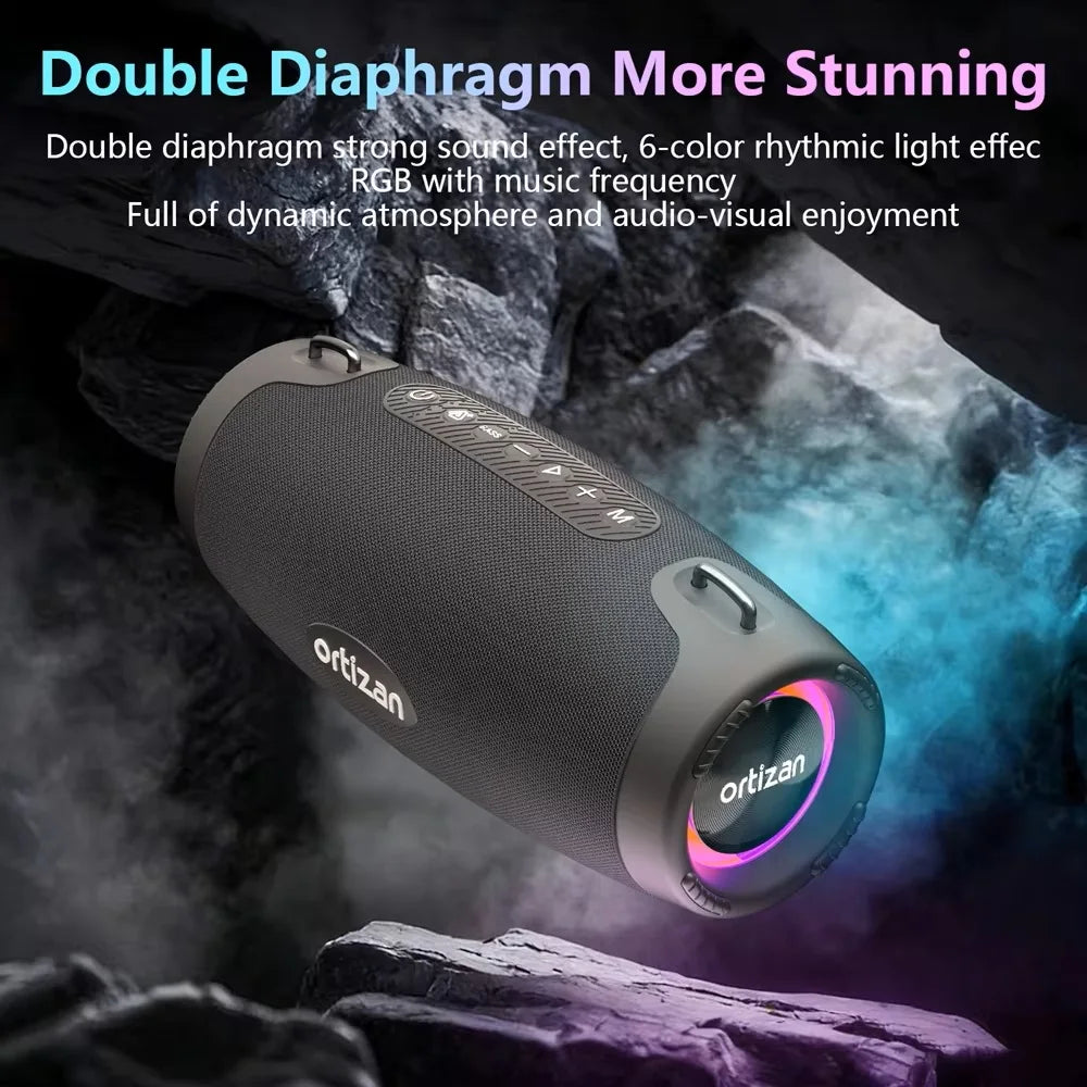 Altavoz Bluetooth Portátil Ortizan M8, Altavoz Inalámbrico para Exteriores con Resistencia al Agua IPX7, Bluetooth 6.0, Subwoofer Boombox para Fiestas