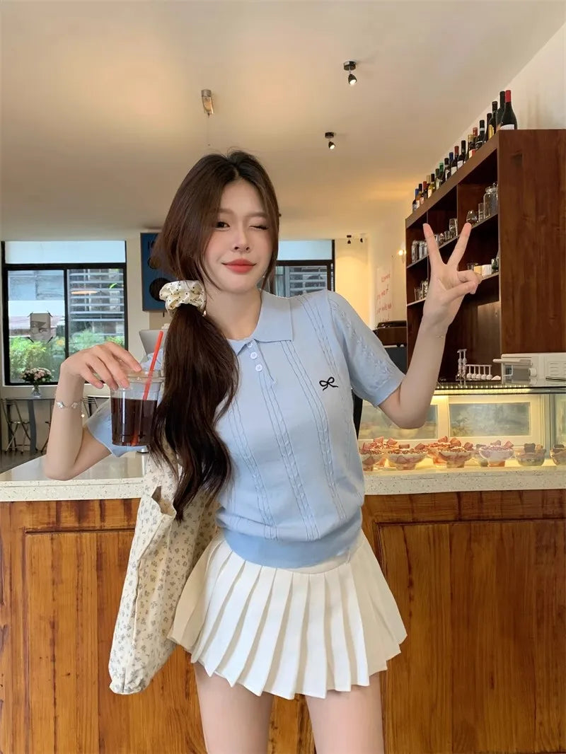 Camiseta Polo Coreana Delgada para Mujer