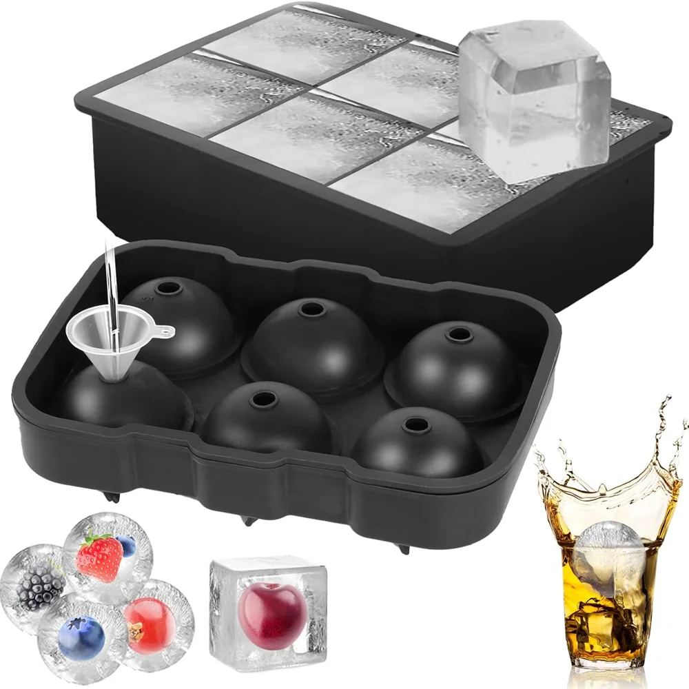 Moldes para hielo, moldes y bandejas para hielo de silicona, máquina para hacer hielo de gran tamaño en forma de esferas y cubos, perfecta para cócteles, whisky