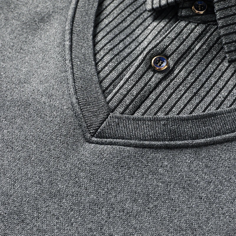 Suéter forrado de lana para hombre, jersey con cuello tipo Polo, Tops falsos de dos piezas, jerséis informales de negocios a la moda, ropa gruesa de invierno
