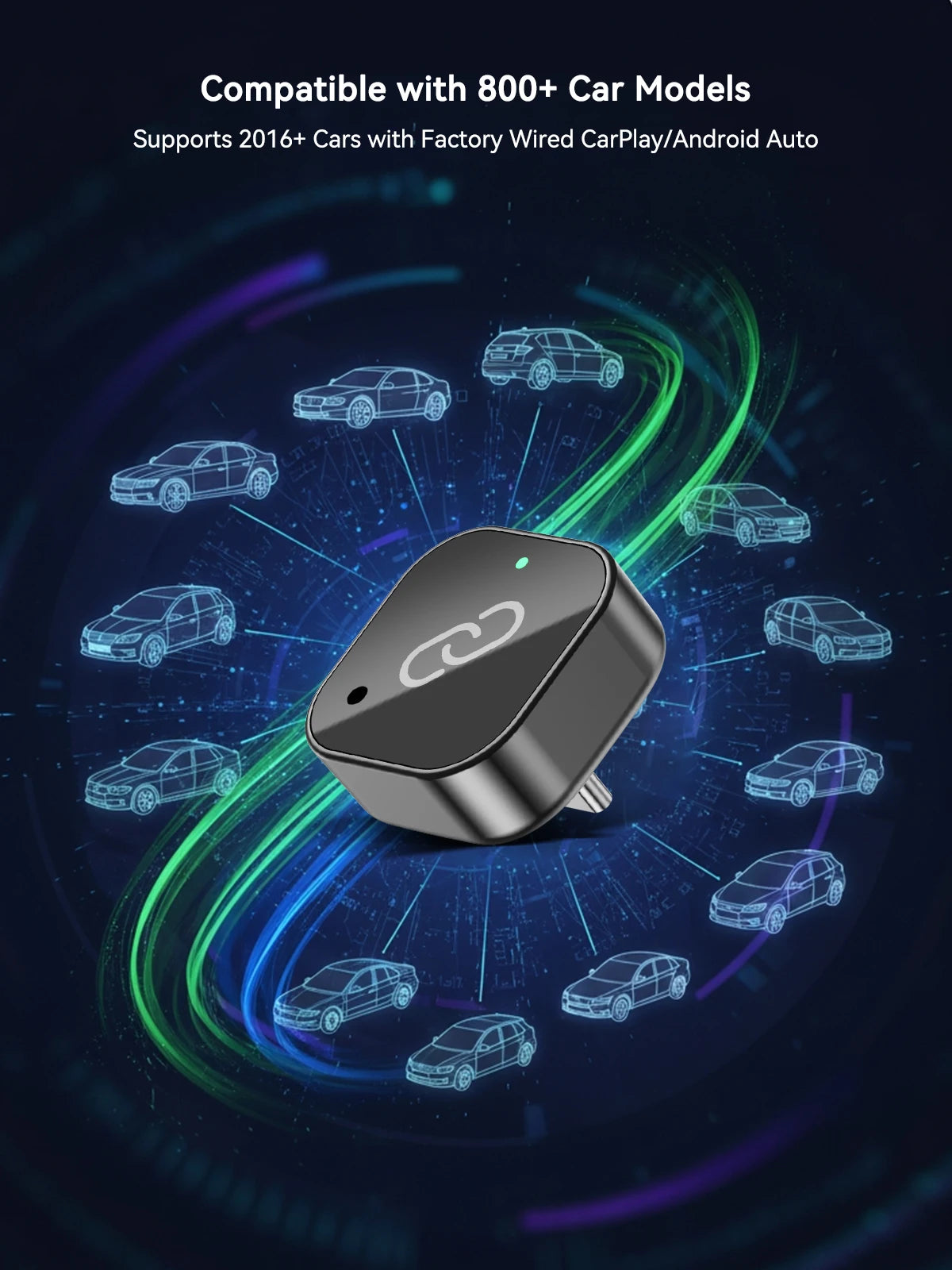 Adaptador Inalámbrico CarPlay 2026 (Tipo C) CarPlay y Android Auto, Puerto Tipo C, Convierte de Cableado a Inalámbrico, Plug & Play, Auto-C