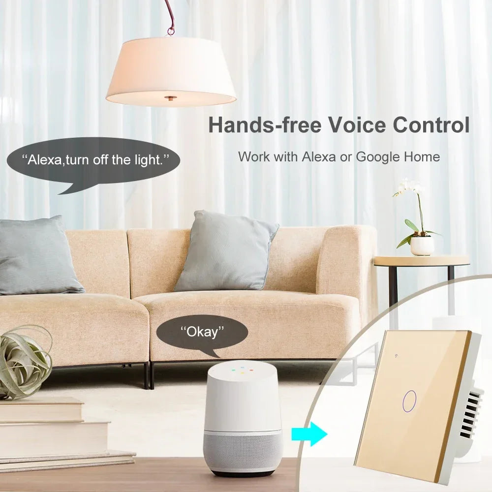 Interruptor inteligente de encendido y apagado con WiFi, dispositivo con botón de encendido de 220V, para pared, Alexa, Google Home, sin cable neutro, UE, dos vías