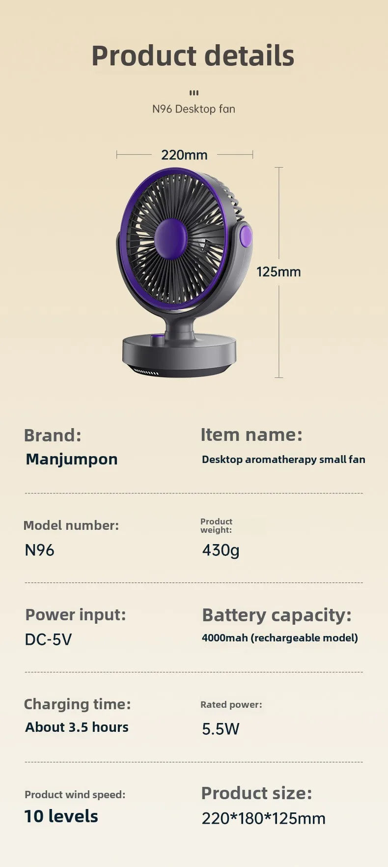 Ventilador de Escritorio Searide Portátil Recargable
