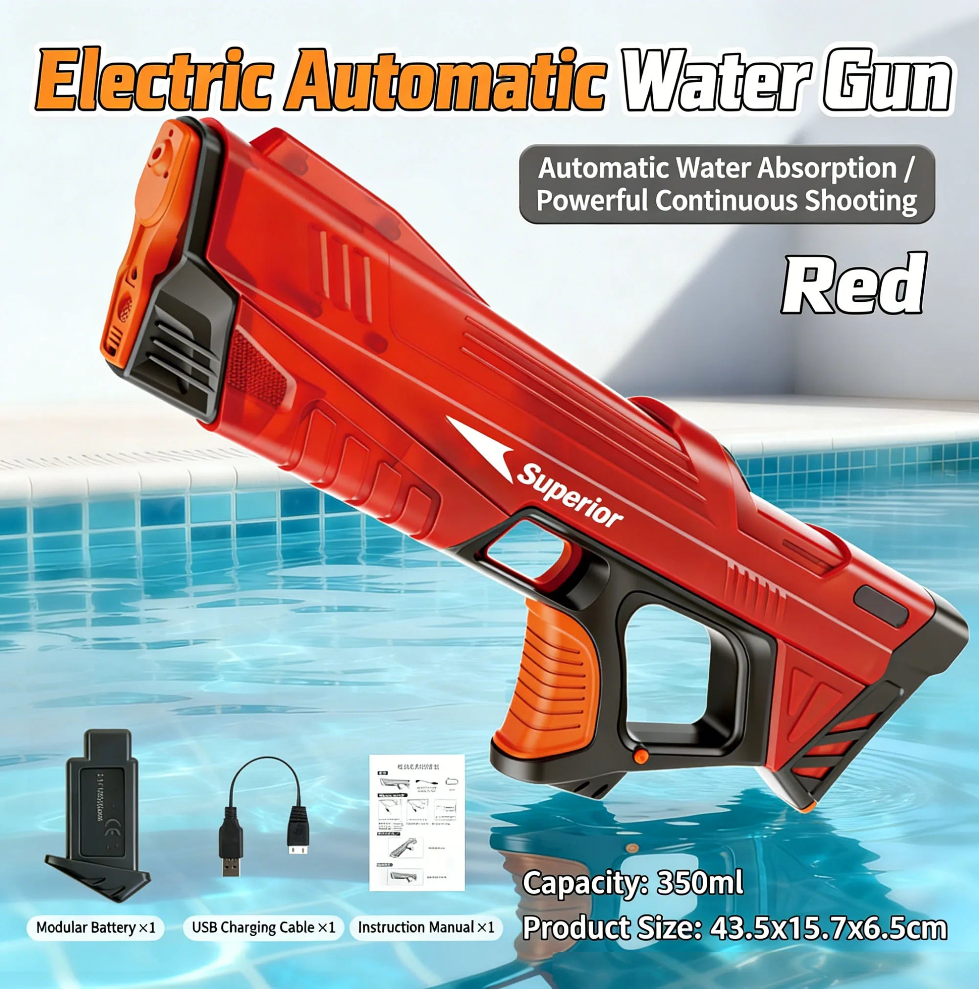 Pistolas de Agua Eléctricas Nuevas para Niños, Venta al por Mayor, Absorción Automática de Agua, Pantalla de Batería, Gran Capacidad, Juguete de Agua para Niños