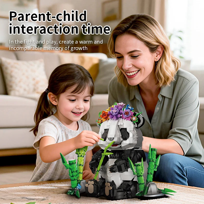 Bloques de Construcción KQ202 MOC Panda, Modelo de Animal del Bosque de Bambú, Decoración de Escritorio STEM para el Hogar, Regalo Educativo de Cumpleaños y Navidad para Niños
