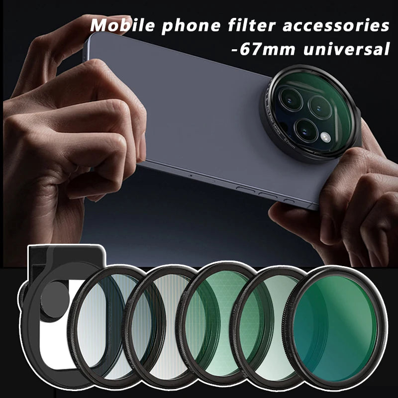 Kit de Filtros 67mm para Lente de Teléfono - CPL, VND, Star, Black Mist