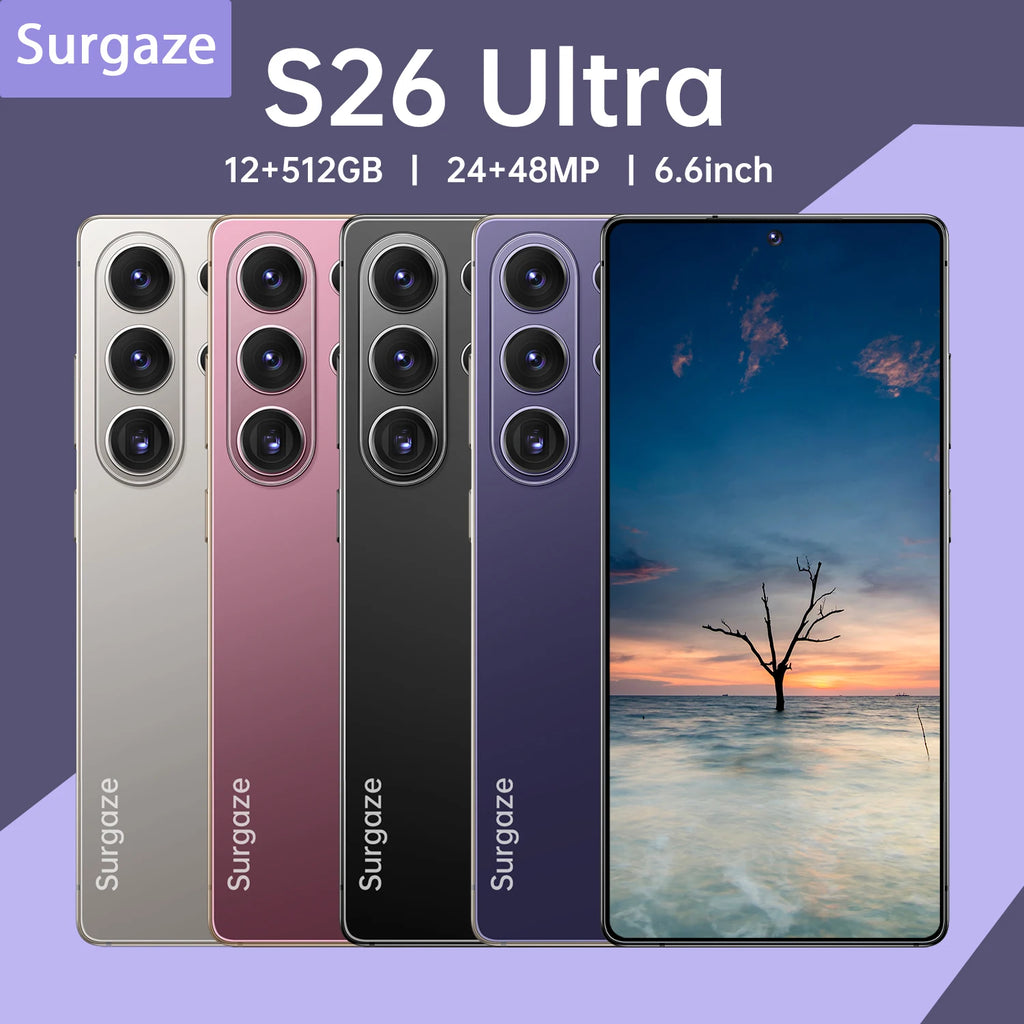 Teléfono Inteligente SURGAZE Versión Global S26 Ultra 5G Android 5300mAH 12GB RAM 512GB ROM 6.6 Pulgadas 24+48MP Red 5G