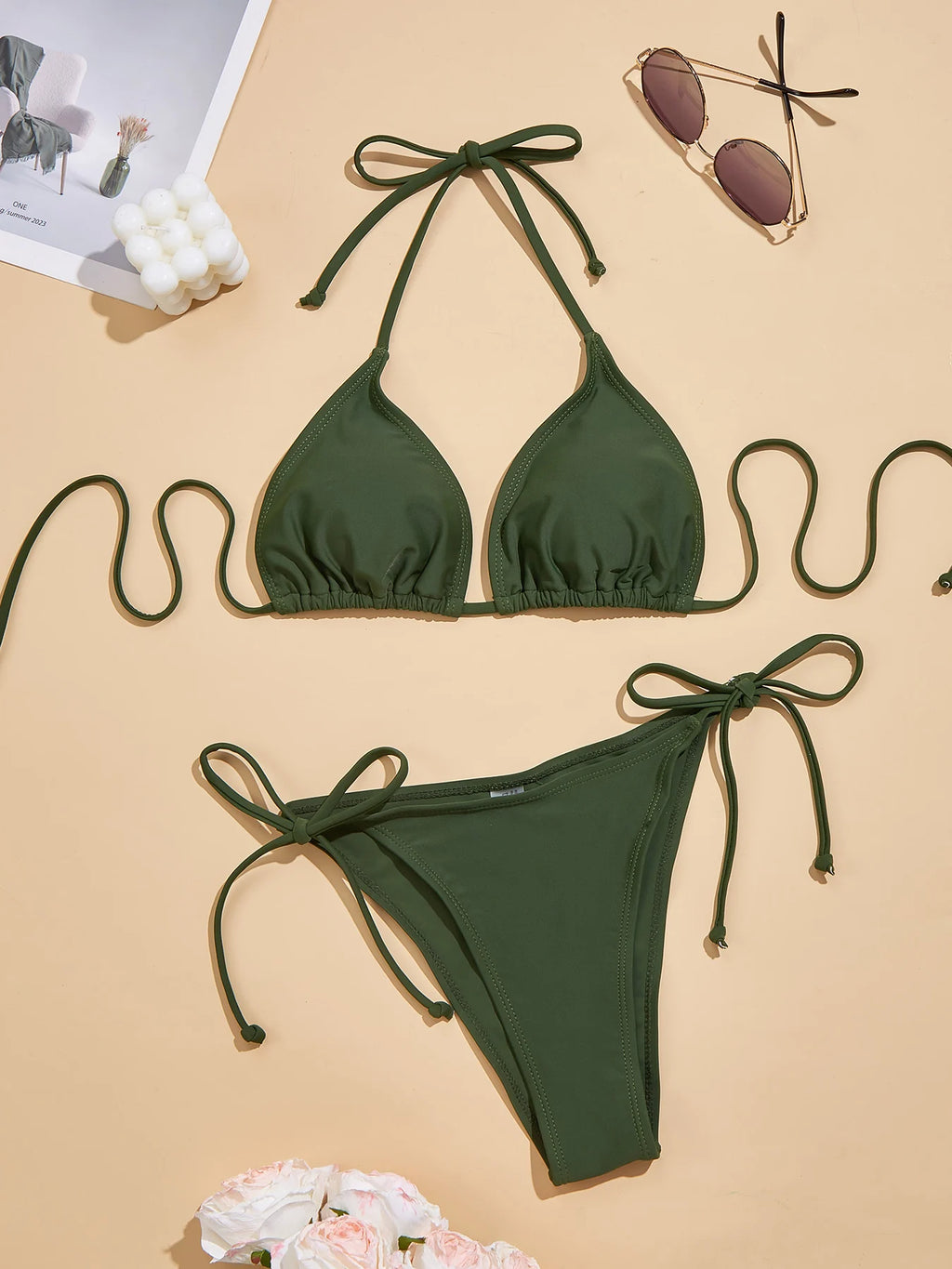 Conjunto de Bikini de 2 Piezas para Mujer, Diseño sin Tirantes y Espalda Descubierta, Traje de Baño Rojo, Sexy, Color Sólido, Resistente a las Arrugas, para Damas