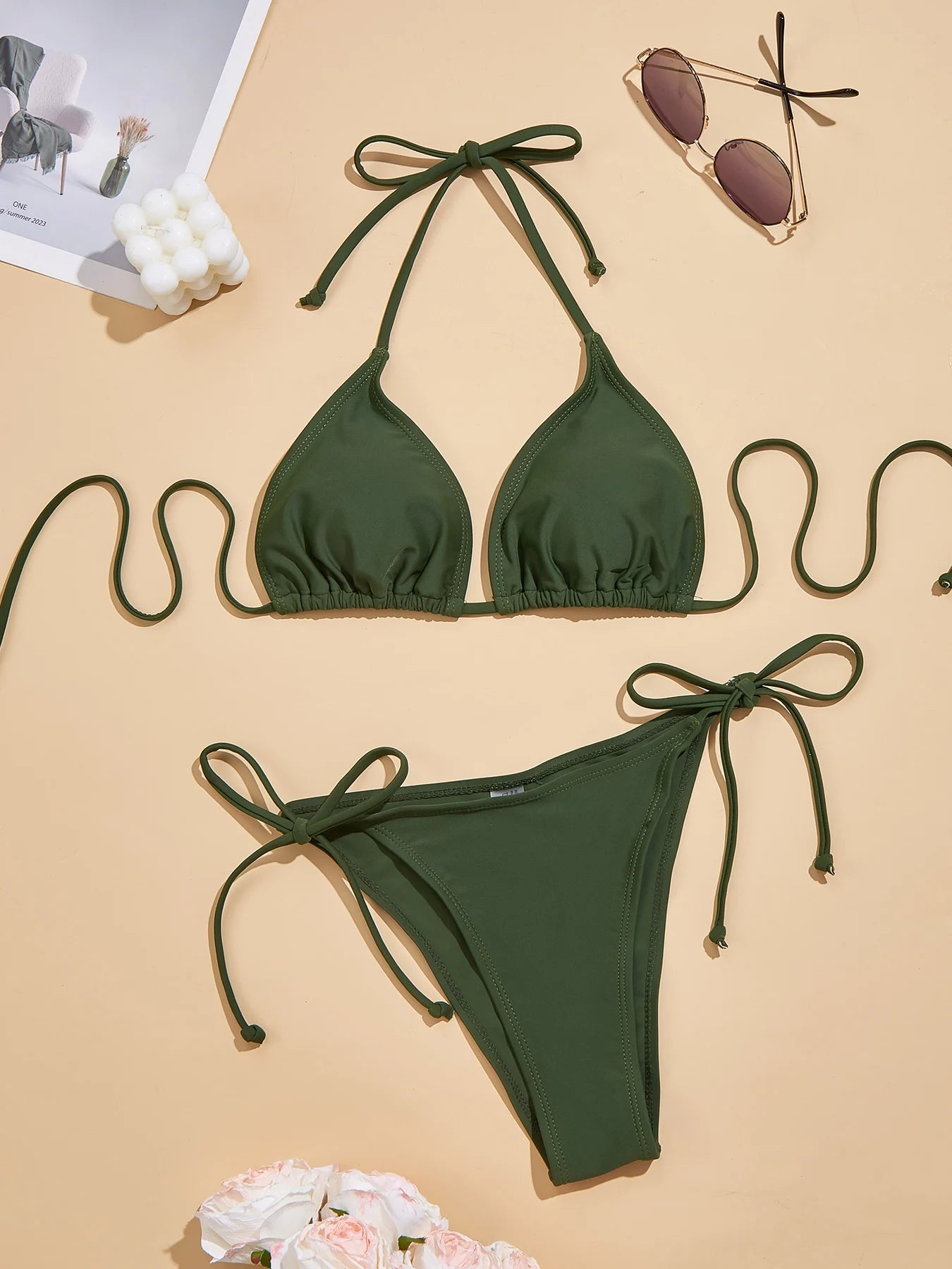 Conjunto de Bikini de 2 Piezas para Mujer, Diseño sin Tirantes y Espalda Descubierta, Traje de Baño Rojo, Sexy, Color Sólido, Resistente a las Arrugas, para Damas