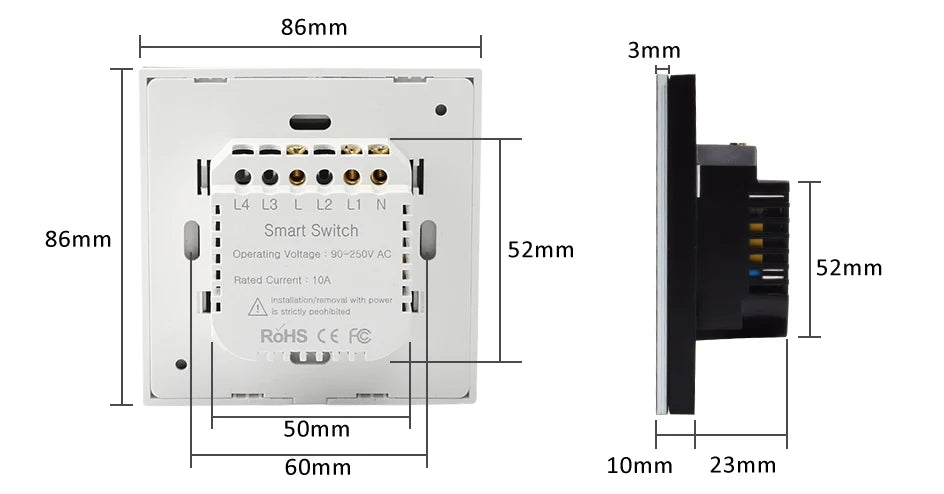 Interruptor inteligente de encendido y apagado con WiFi, dispositivo con botón de encendido de 220V, para pared, Alexa, Google Home, sin cable neutro, UE, dos vías