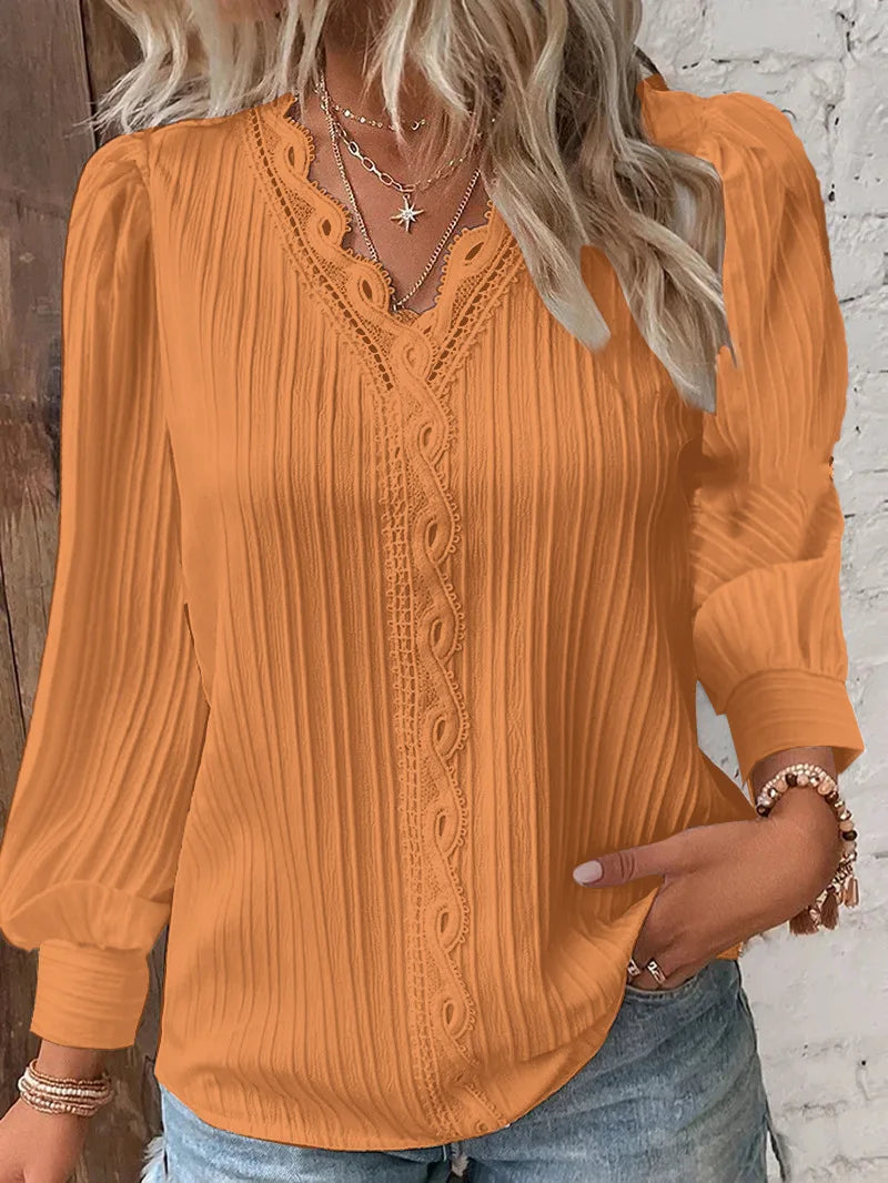 Camisa Elegante de Encaje Calado para Mujer