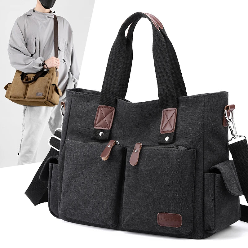 Bolso Bandolera Retro de Lona, Bolso de Mano para Viajar al Trabajo, Bolso de Hombro, Bolso de Trabajo, Bolso de Gran Capacidad