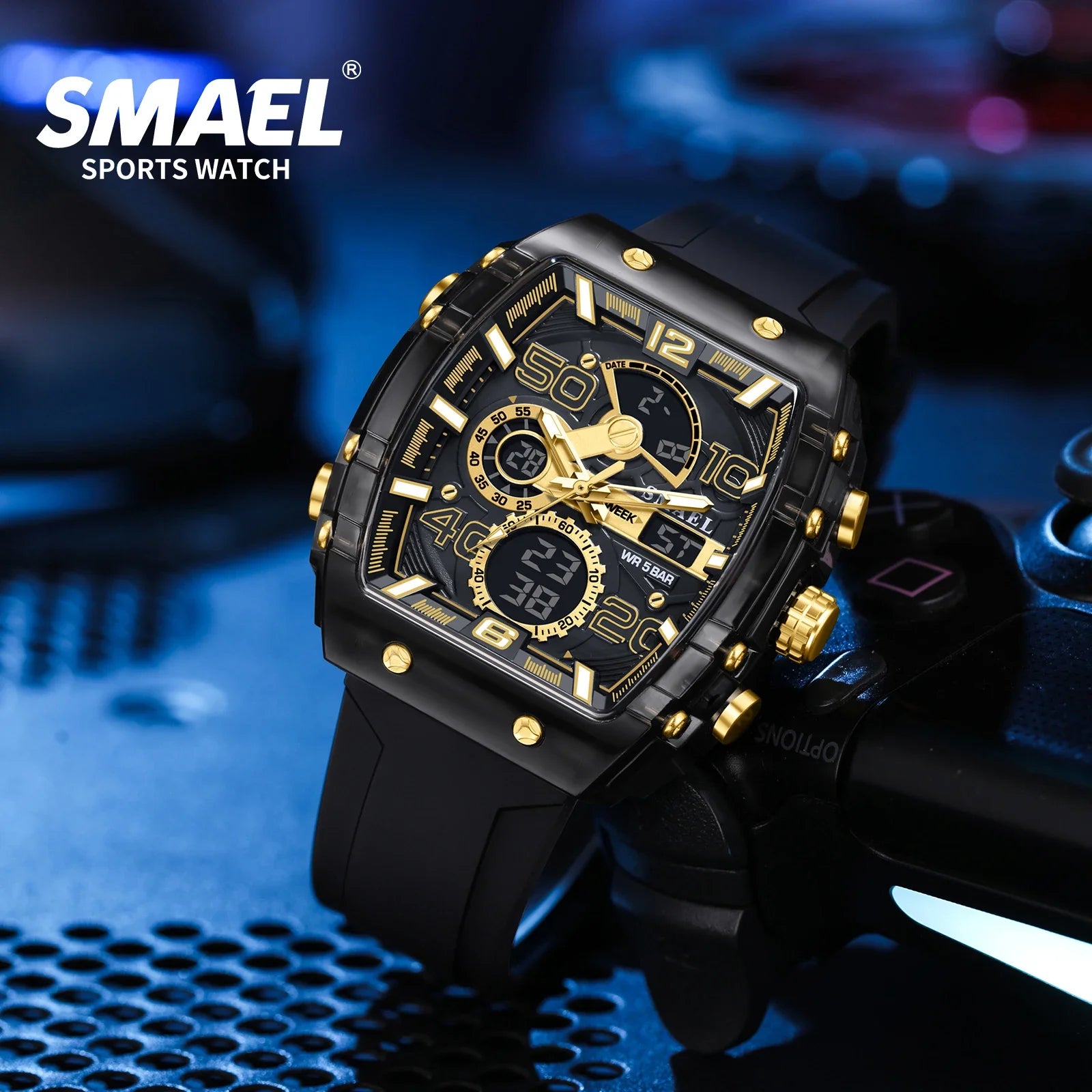 SMAEL 8109 nuevo reloj para hombre, deportivo multifuncional, resistente al agua hasta 50M, pantalla Dual, luz LED nocturna, reloj electrónico para estudiantes de ocio