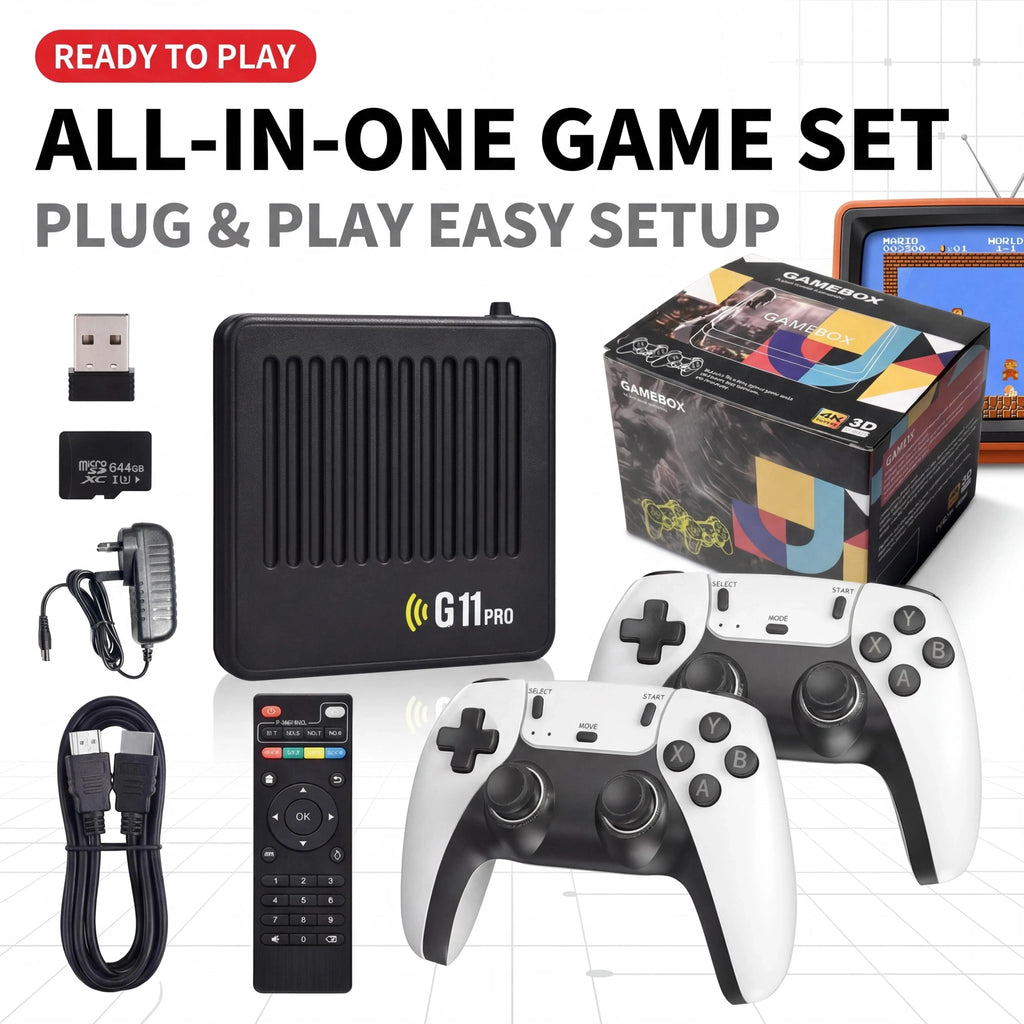 Reproductor multimedia y de juegos portátil G11 PRO 2 en 1 con pantalla 4K HD, chip de rendimiento estable, gran cantidad de juegos clásicos y casuales preinstalados y mandos inalámbricos; ideal para reuniones familiar