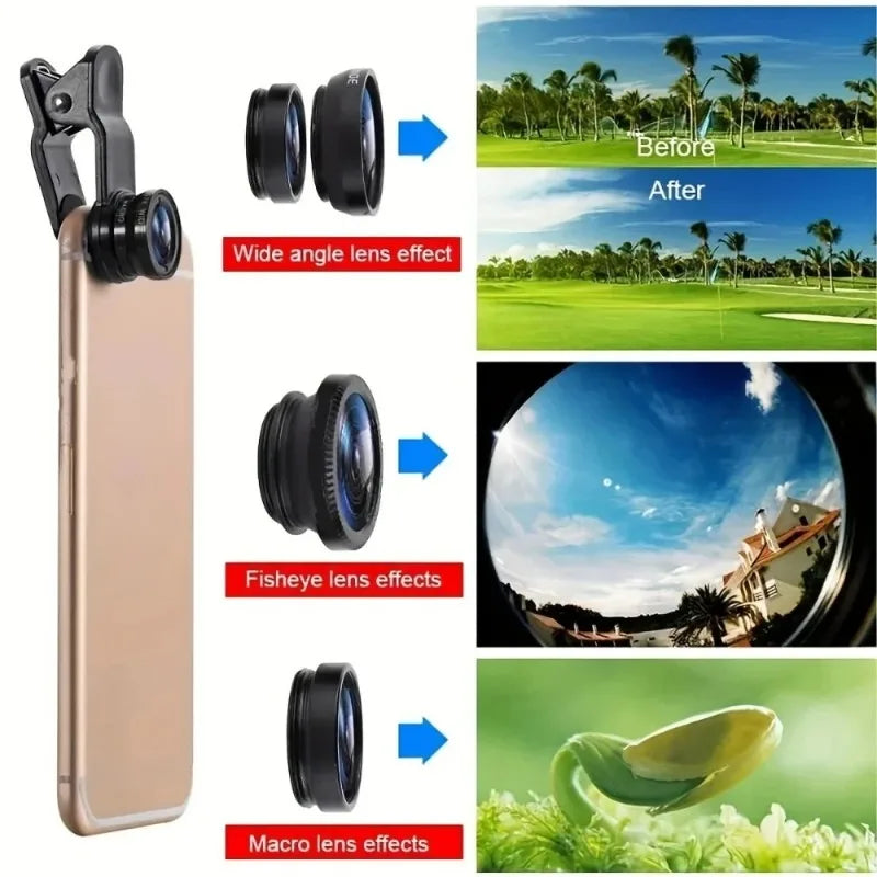 Kit de Lentes para Teléfono Gran Angular y Ojo de Pez HD