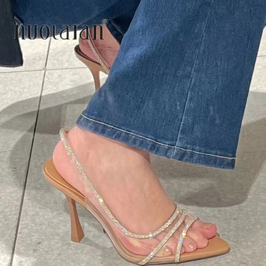 Sandalias Slingback con Strass y Tacón de Aguja para Mujer