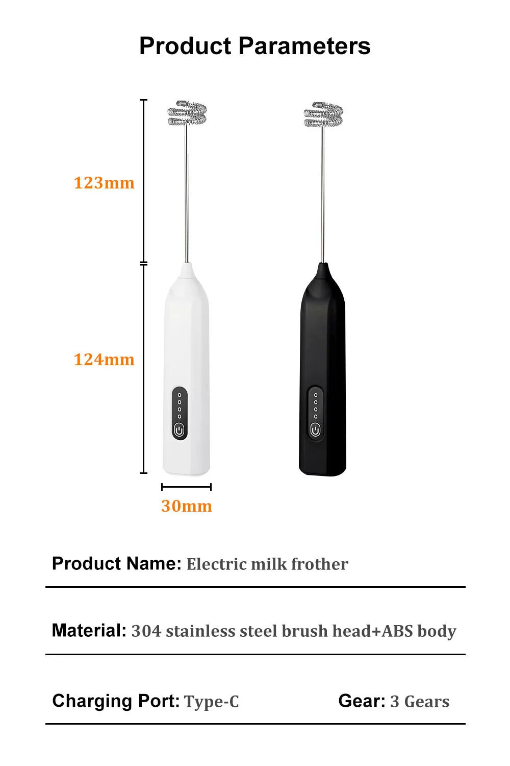 Espumador de leche inalámbrico USB recargable 3 velocidades para café