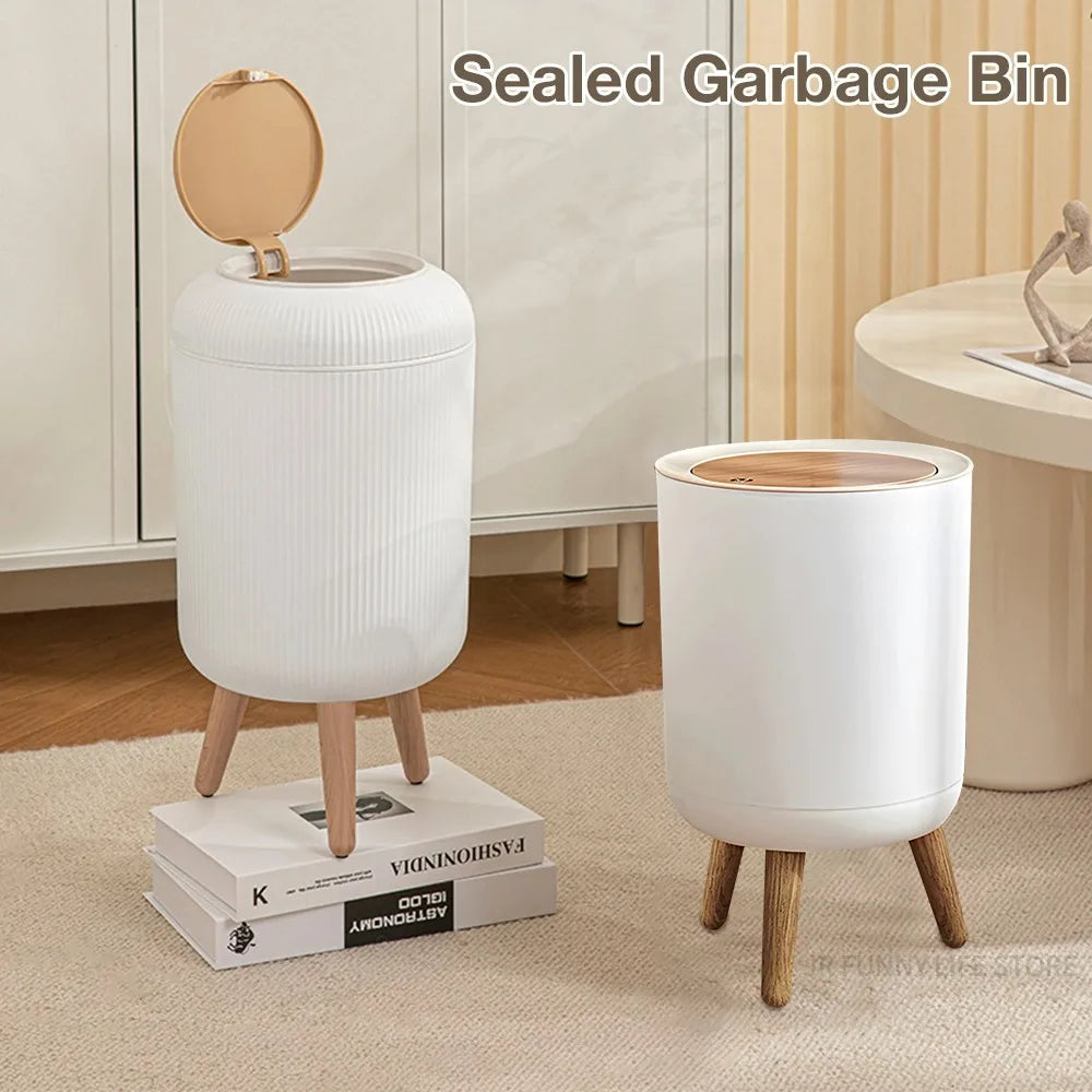 Cubo de basura de 7 a 8 litros tipo prensa con base alta para baño y cocina