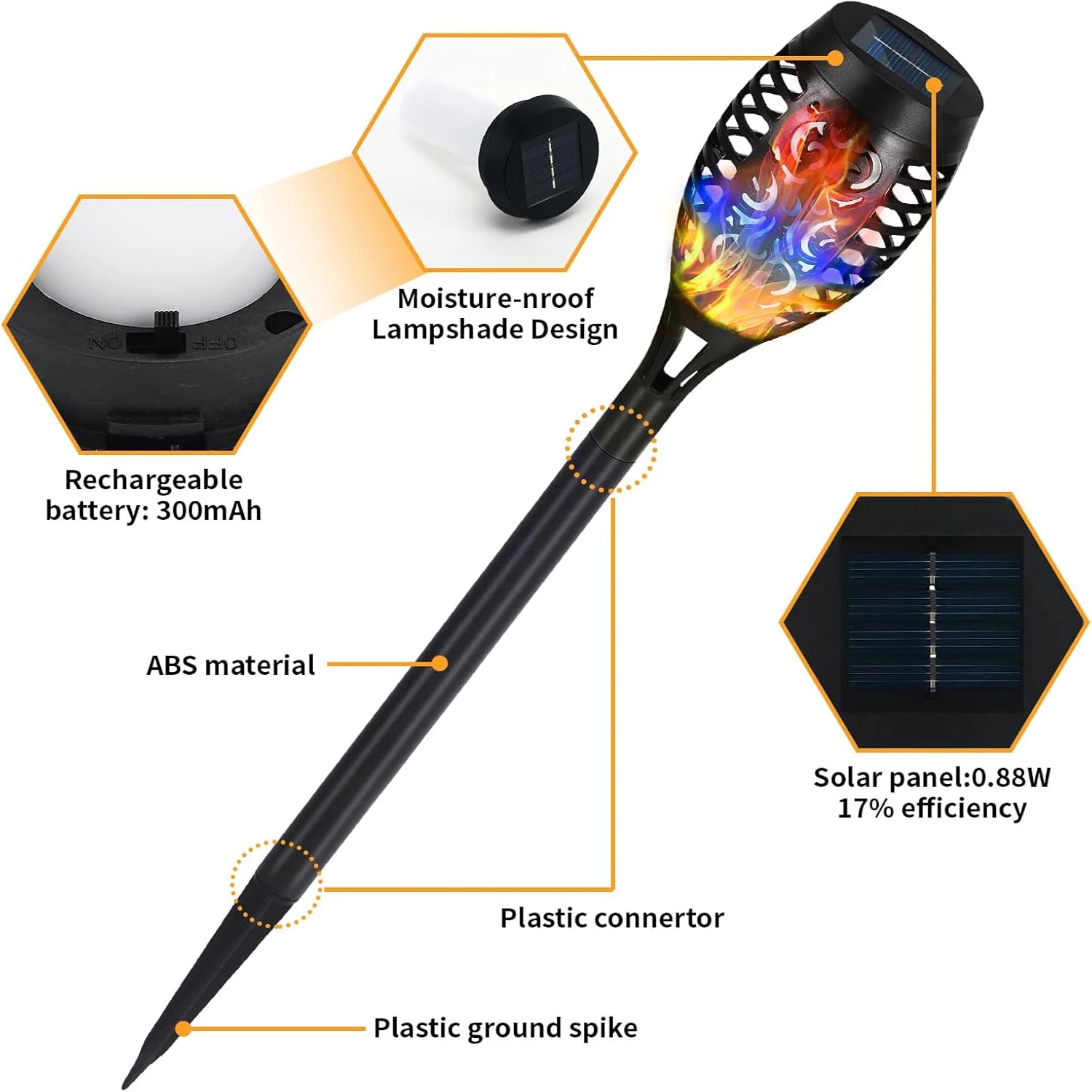 Luces Solares Antorcha Llama Solar RGB 12LED para Jardín Pack x6