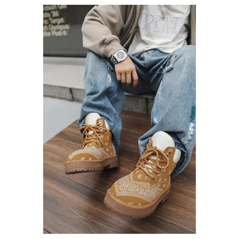 Botines casuales para hombre con estampado paisley y suela gruesa antideslizante