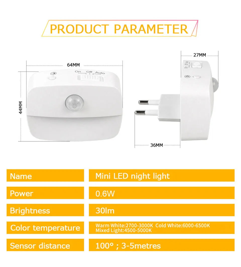 Luz LED Nocturna con Sensor de Movimiento para Enchufe
