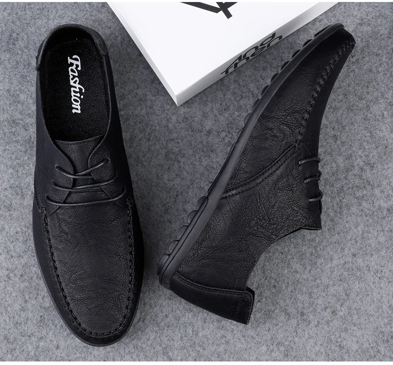Zapatos de cuero para hombre, suelas blandas, zapatos de cuero informales de talla grande para las cuatro estaciones, zapatos de conducción versátiles para fiesta juvenil a la moda