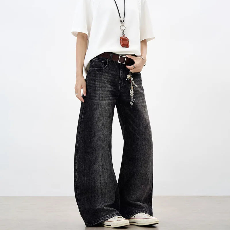 Pantalones Vaqueros Coreanos Estampado Bambú para Hombre, Pierna Ancha