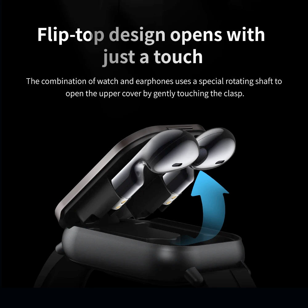 BT llamada diente azul auriculares relojes 2,01 "auriculares 2 en 1 reloj inteligente ritmo cardíaco deporte Fitness pulsera TWS auricular Smartwatch