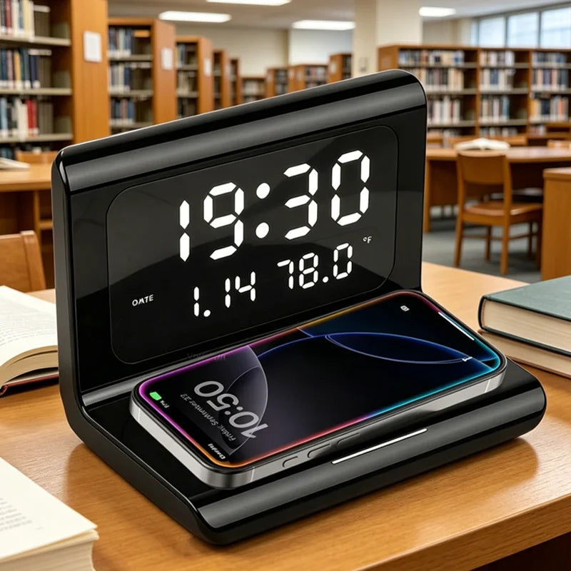 Cargador Inalámbrico 3 en 1 de Escritorio, Reloj Electrónico, Cargador Multifuncional con Función de Reloj para Teléfono Celular